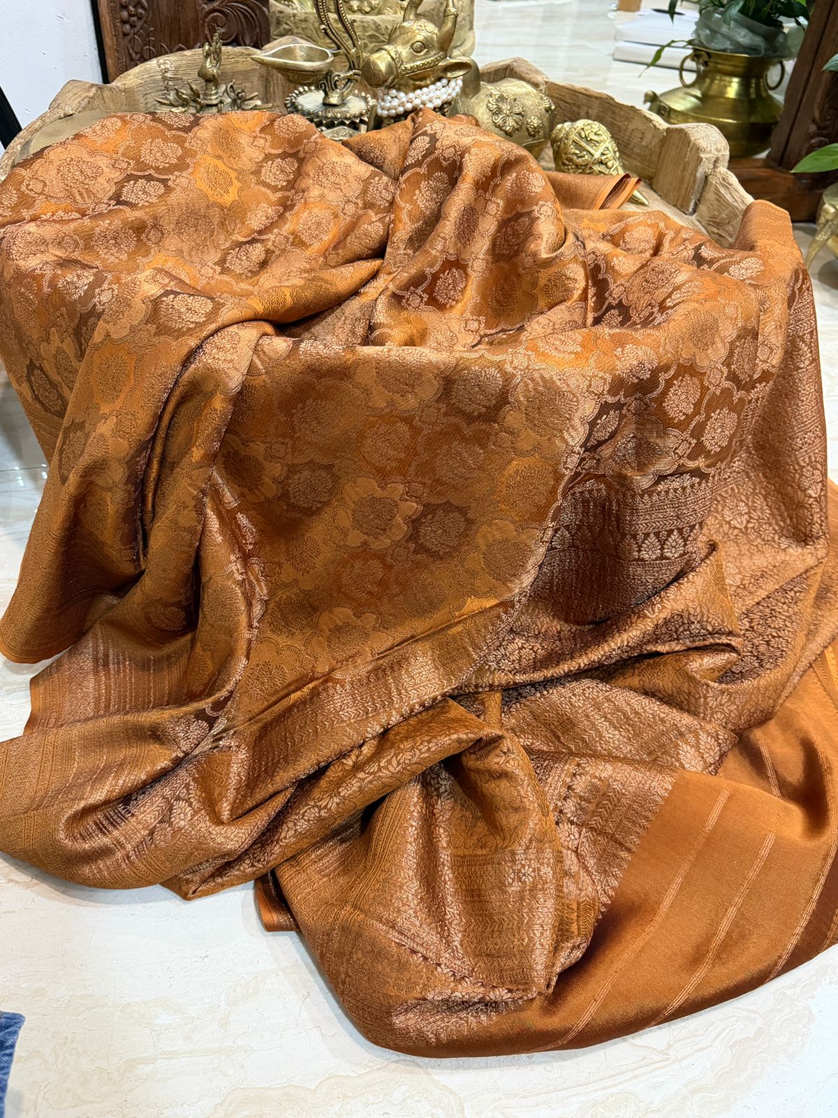 Pure Mysore Brocade Crepe Silk Saree With Antiq Zari Weave
