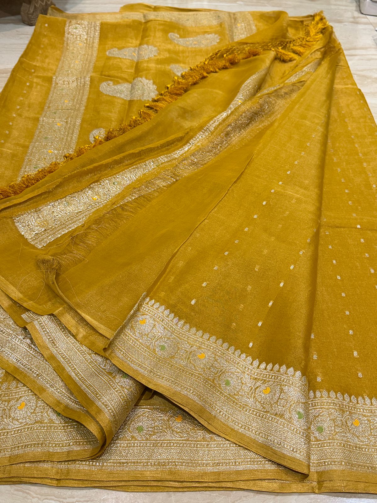 Pure Handloom Tissue Chiffon Silk Saree With Meenakari