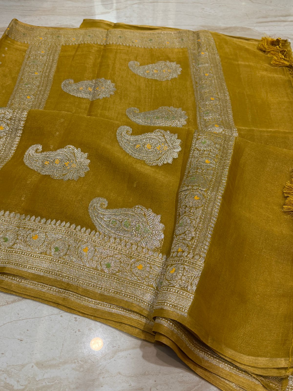 Pure Handloom Tissue Chiffon Silk Saree With Meenakari