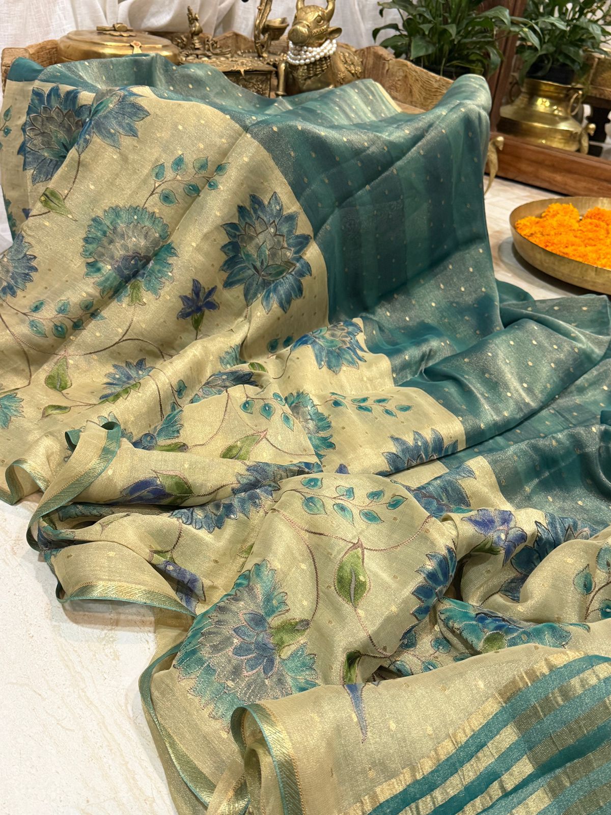Beautiful Mysore Brocade Tissue Georgette Crepe Silk Saree