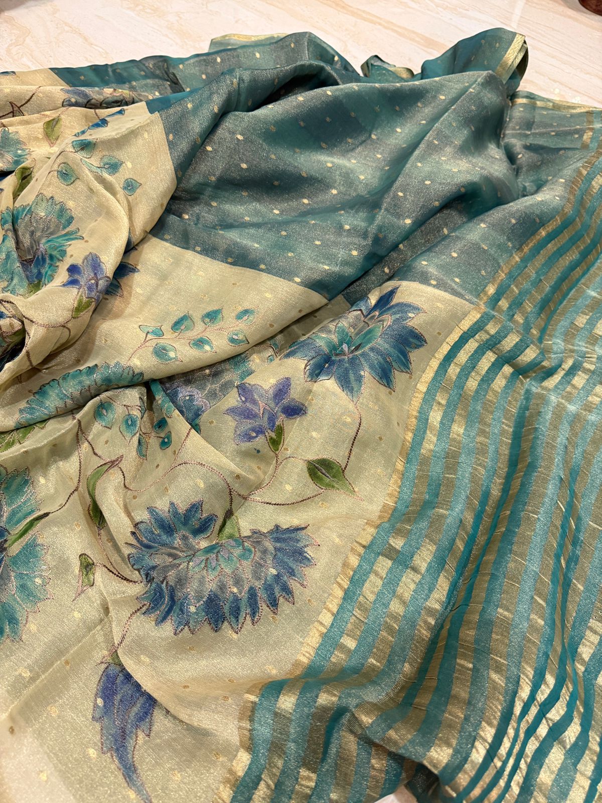 Beautiful Mysore Brocade Tissue Georgette Crepe Silk Saree