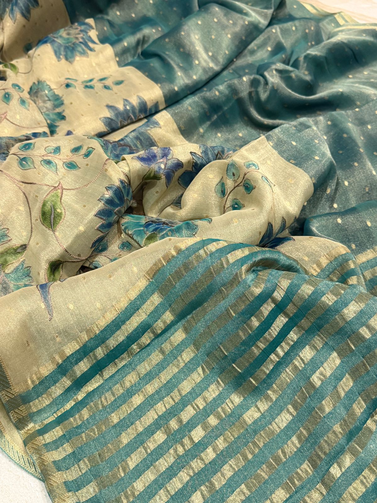 Beautiful Mysore Brocade Tissue Georgette Crepe Silk Saree