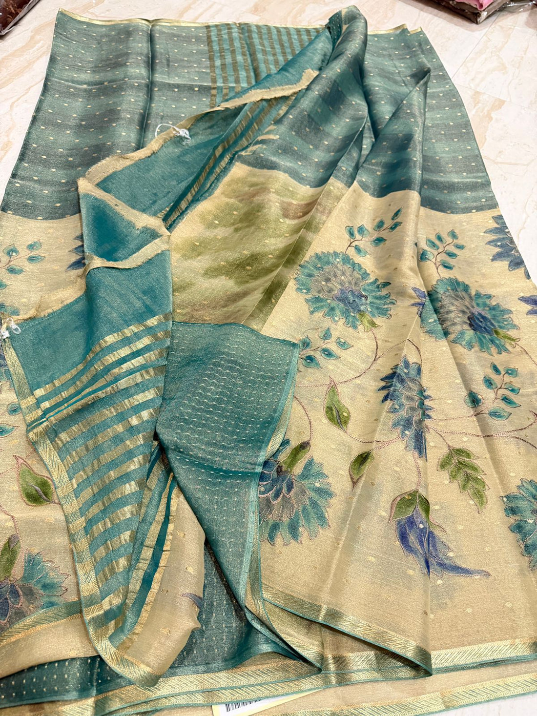 Beautiful Mysore Brocade Tissue Georgette Crepe Silk Saree