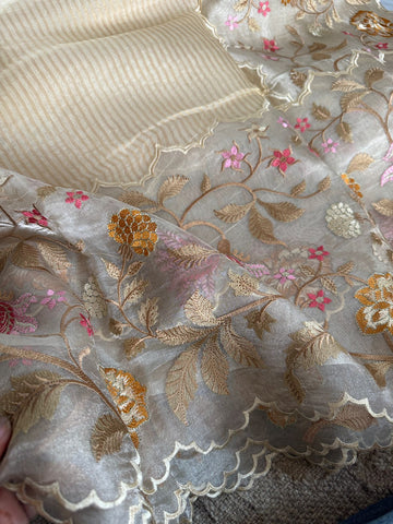 Pure Tissue Organza Saree With Embroidery Border