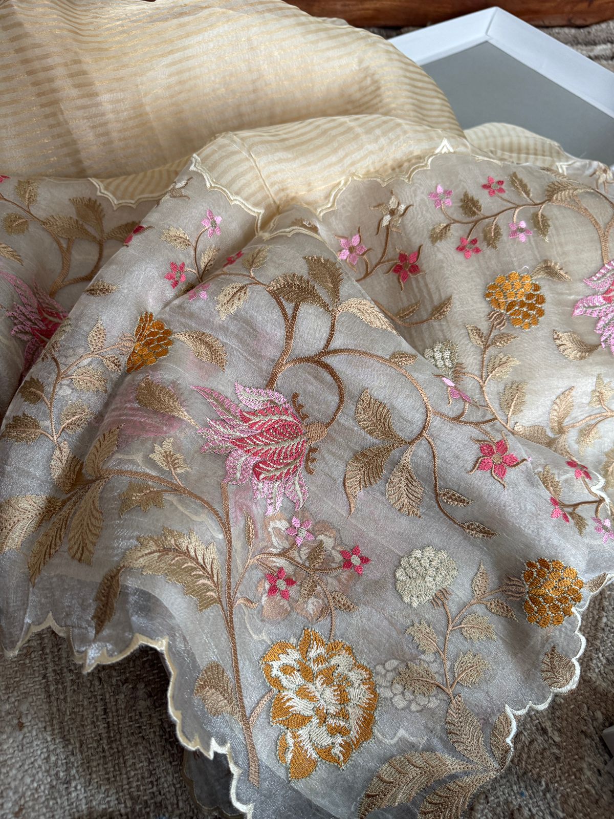 Pure Tissue Organza Saree With Embroidery Border