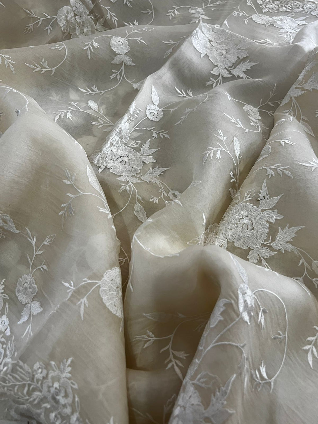 Pure Organza Saree With Machine Embroidery Work All Over