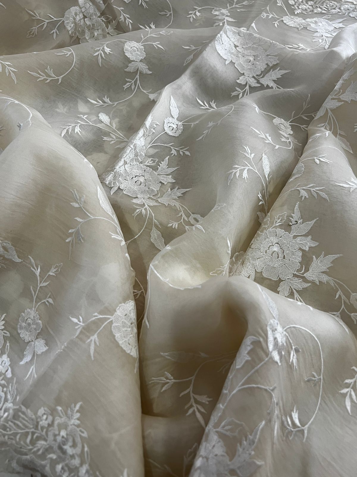 Pure Organza Saree With Machine Embroidery Work All Over