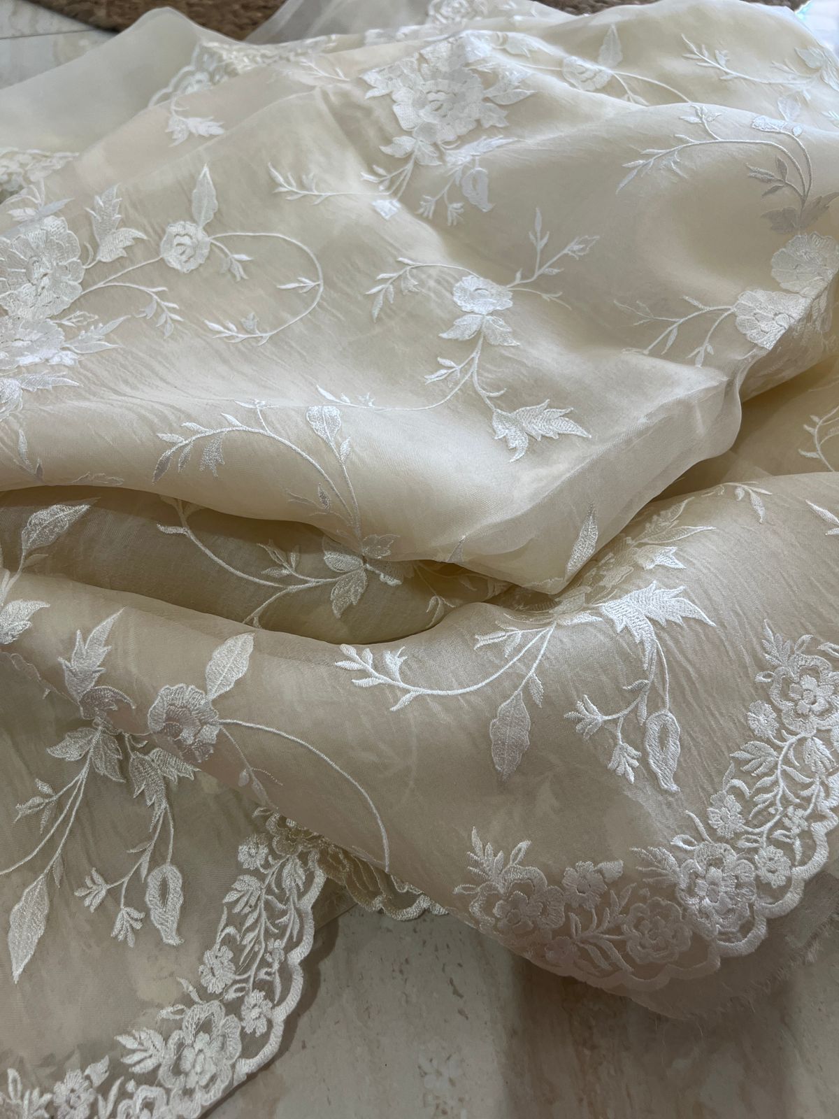 Pure Organza Saree With Machine Embroidery Work All Over