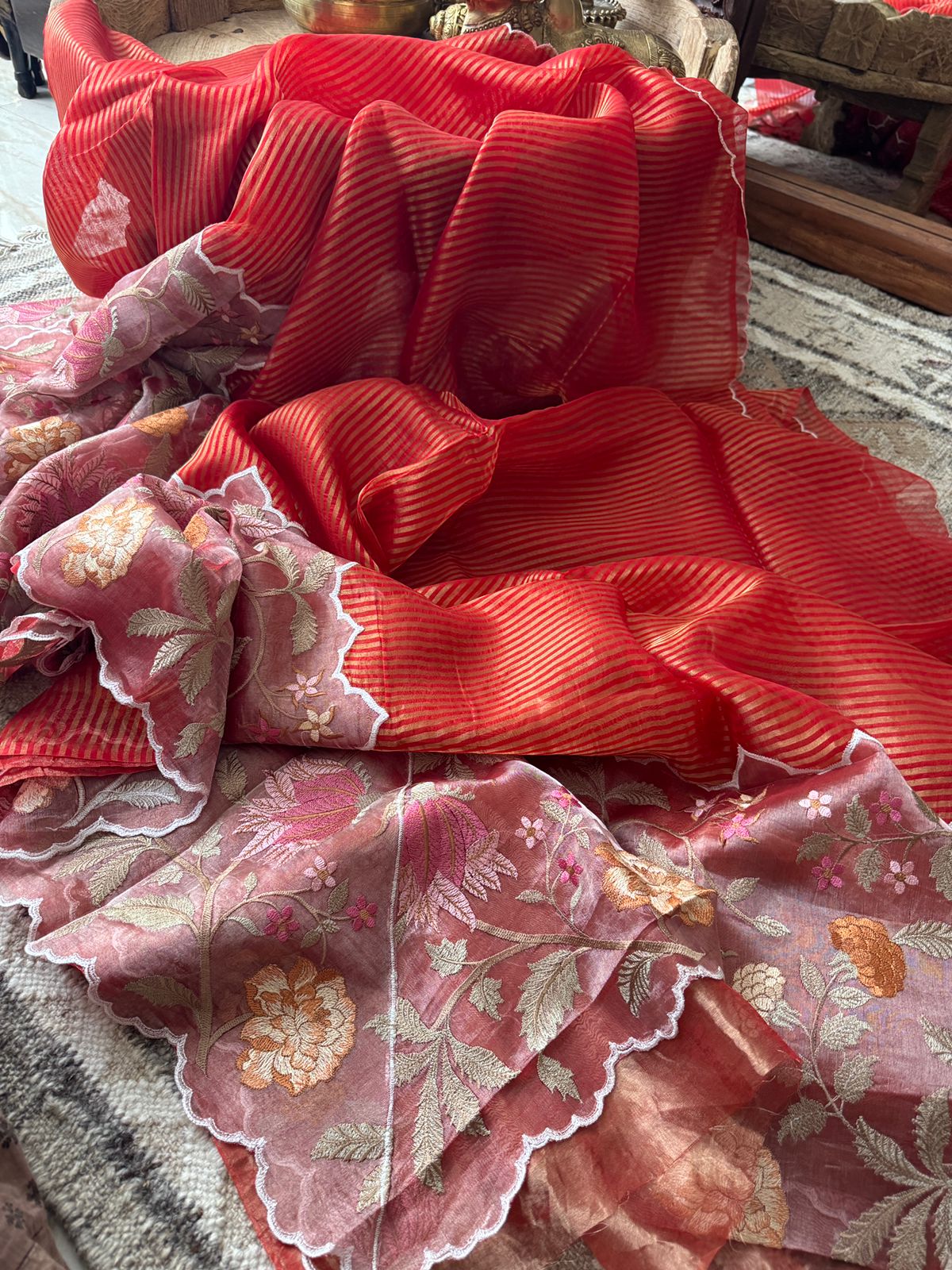 Pure Tissue Organza Saree With Embroidery Border
