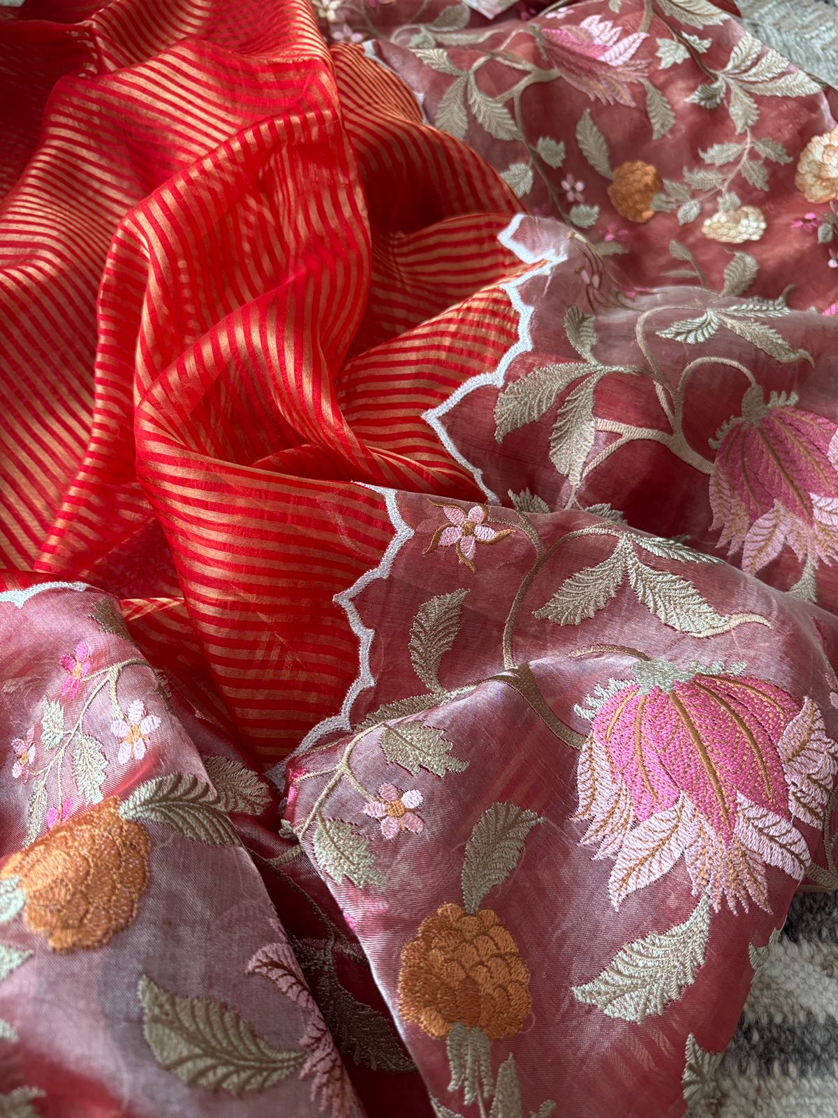 Pure Tissue Organza Saree With Embroidery Border