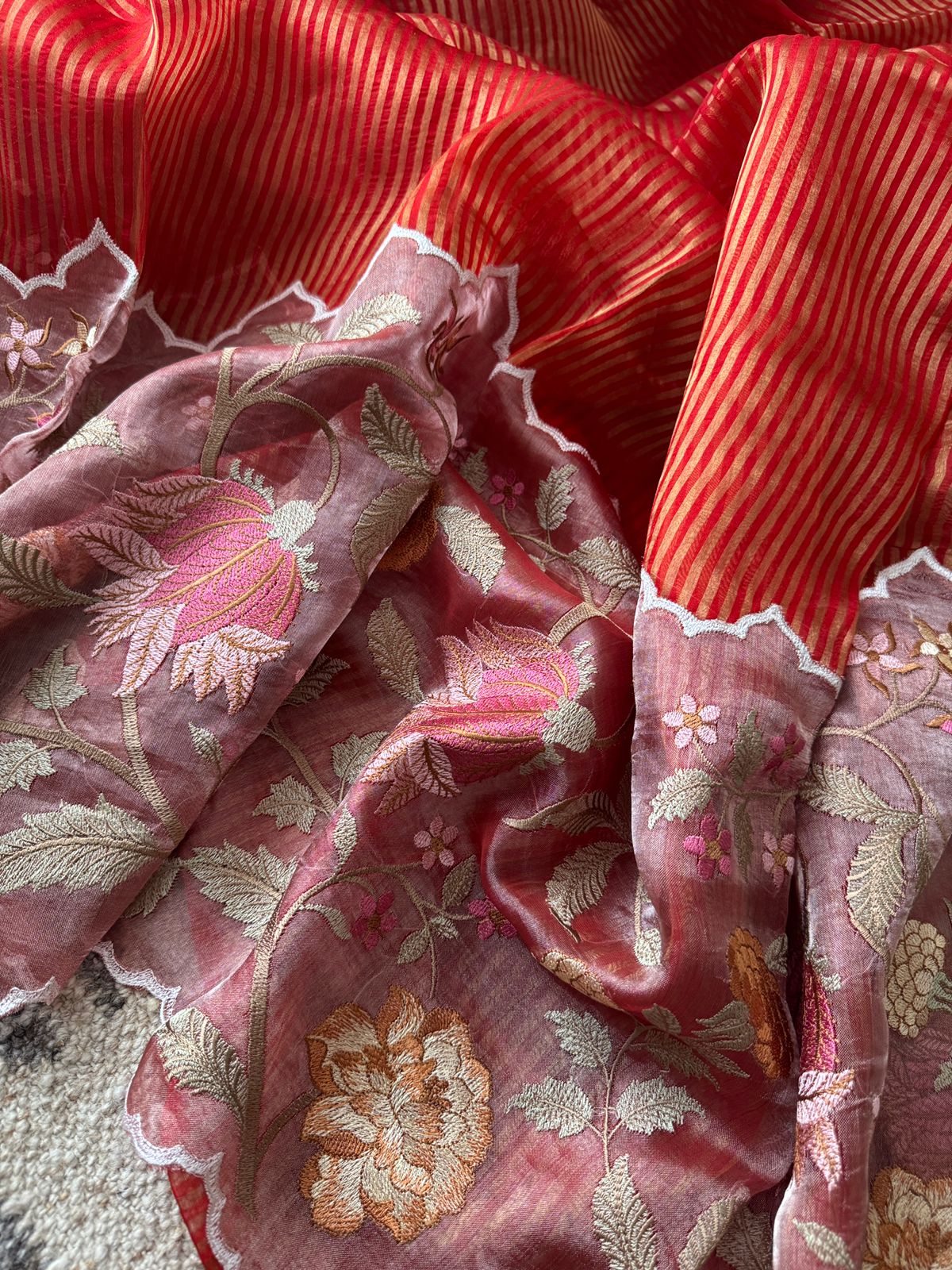 Pure Tissue Organza Saree With Embroidery Border