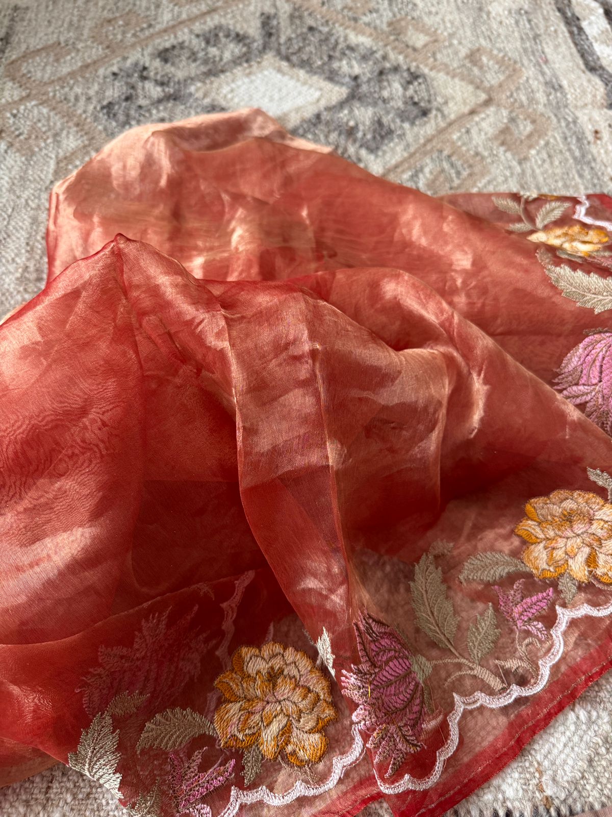 Pure Tissue Organza Saree With Embroidery Border