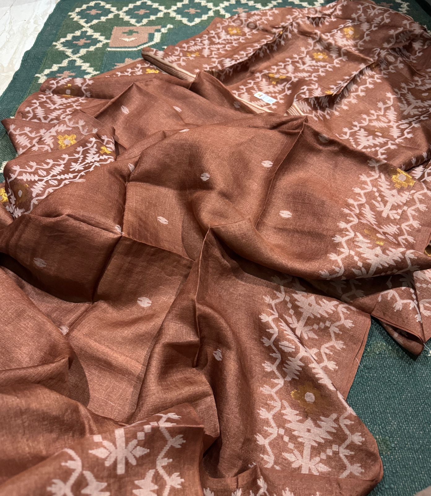 Handwoven Pure Tussar Jamdani Silk Saree