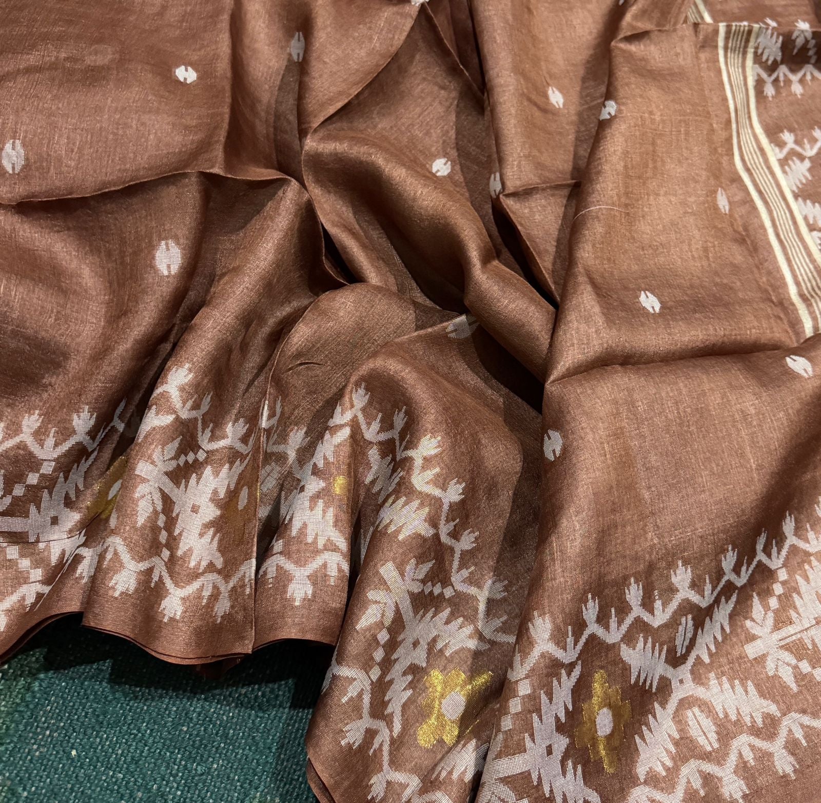 Handwoven Pure Tussar Jamdani Silk Saree