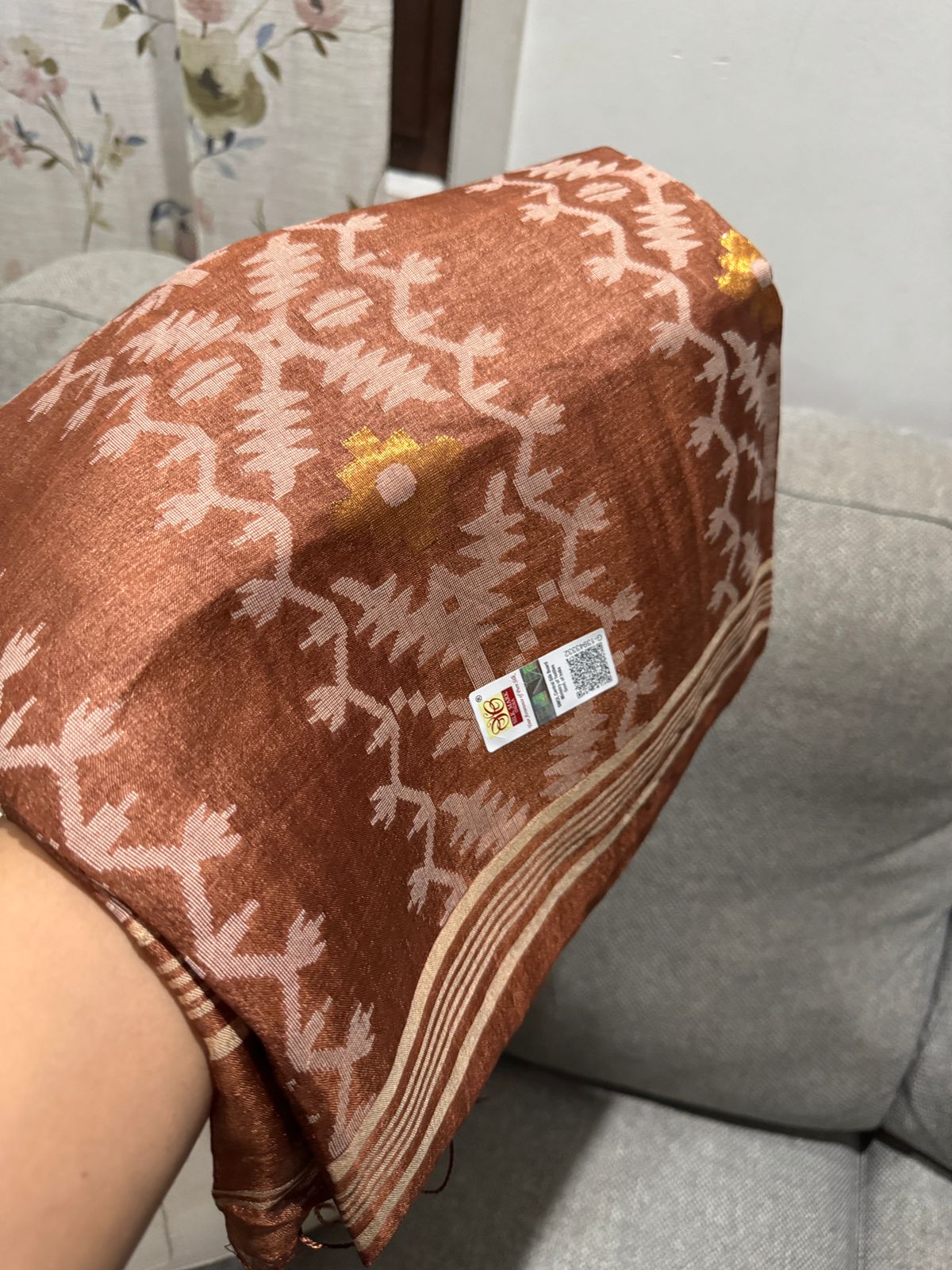 Handwoven Pure Tussar Jamdani Silk Saree