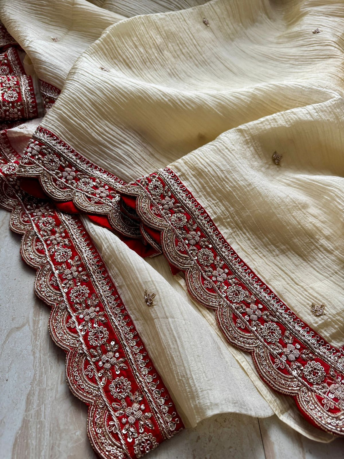 Designer Crush Tissue Saree with Zardozi Embroidery