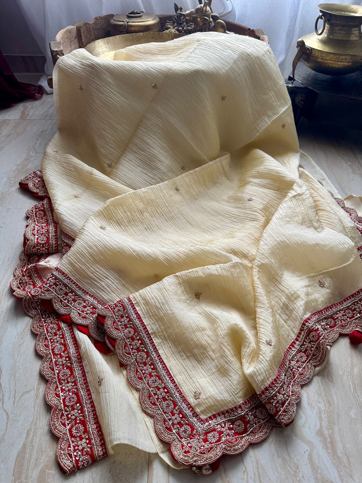 Designer Crush Tissue Saree with Zardozi Embroidery