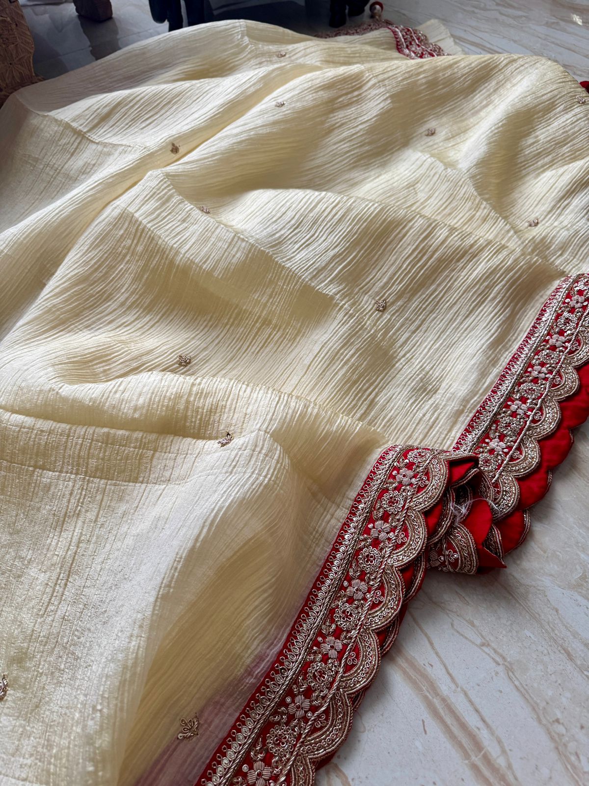 Designer Crush Tissue Saree with Zardozi Embroidery