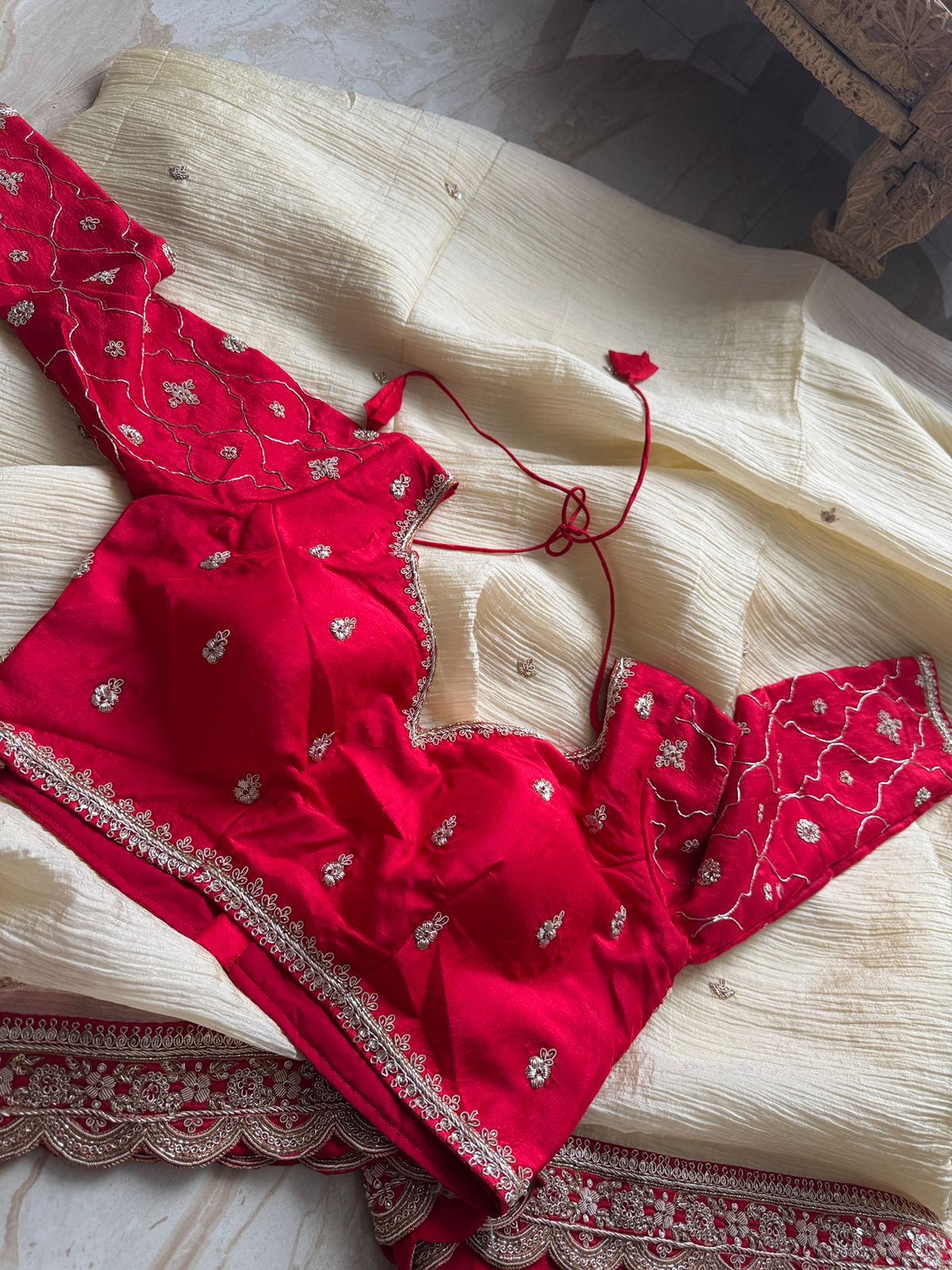 Designer Crush Tissue Saree with Zardozi Embroidery