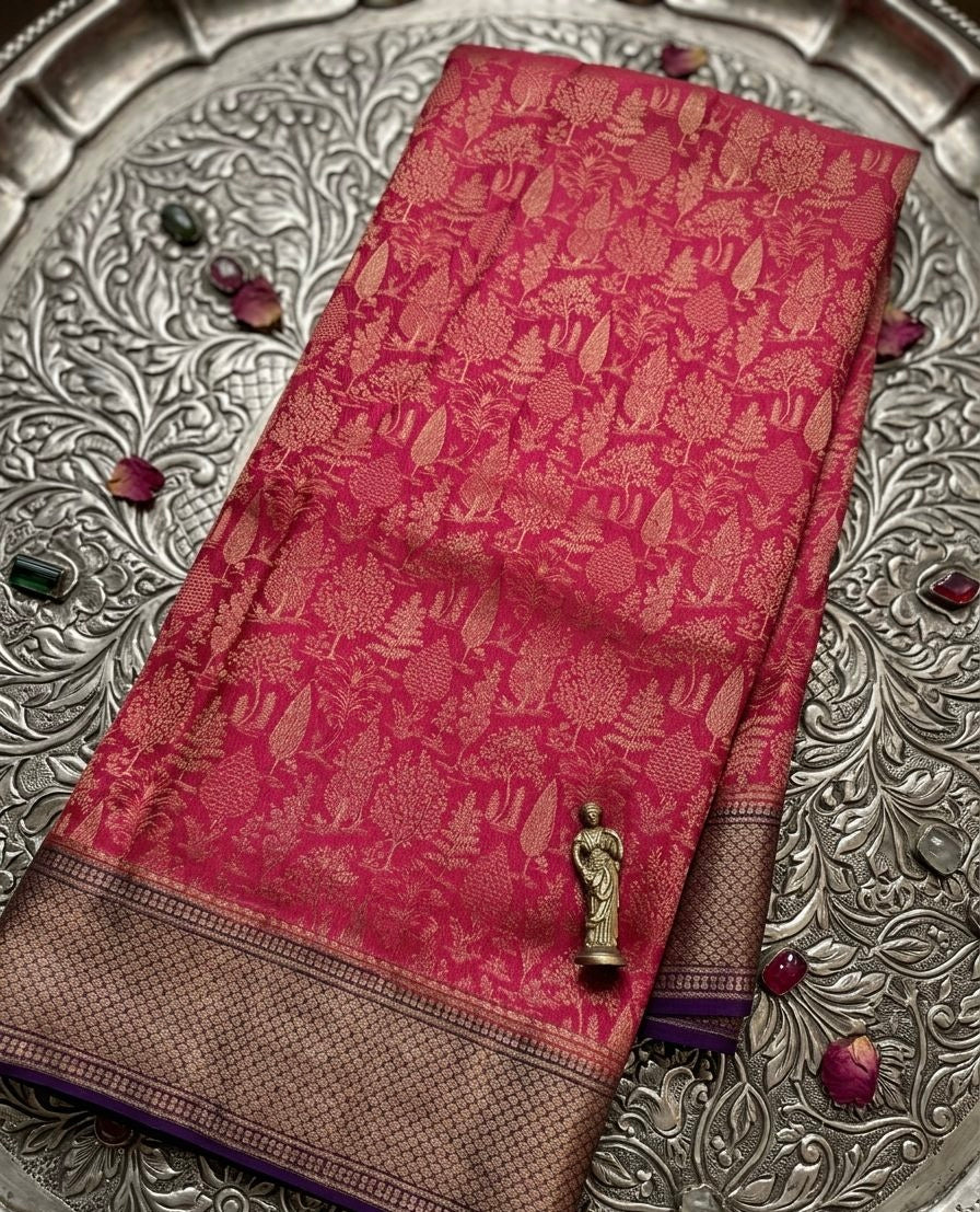 Pure Mysore Brocade Crepe Silk Saree With Antiq Zari Weave