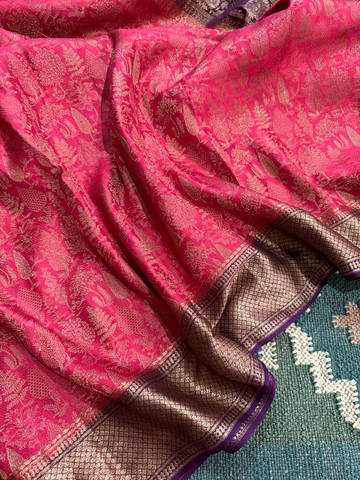 Pure Mysore Brocade Crepe Silk Saree With Antiq Zari Weave