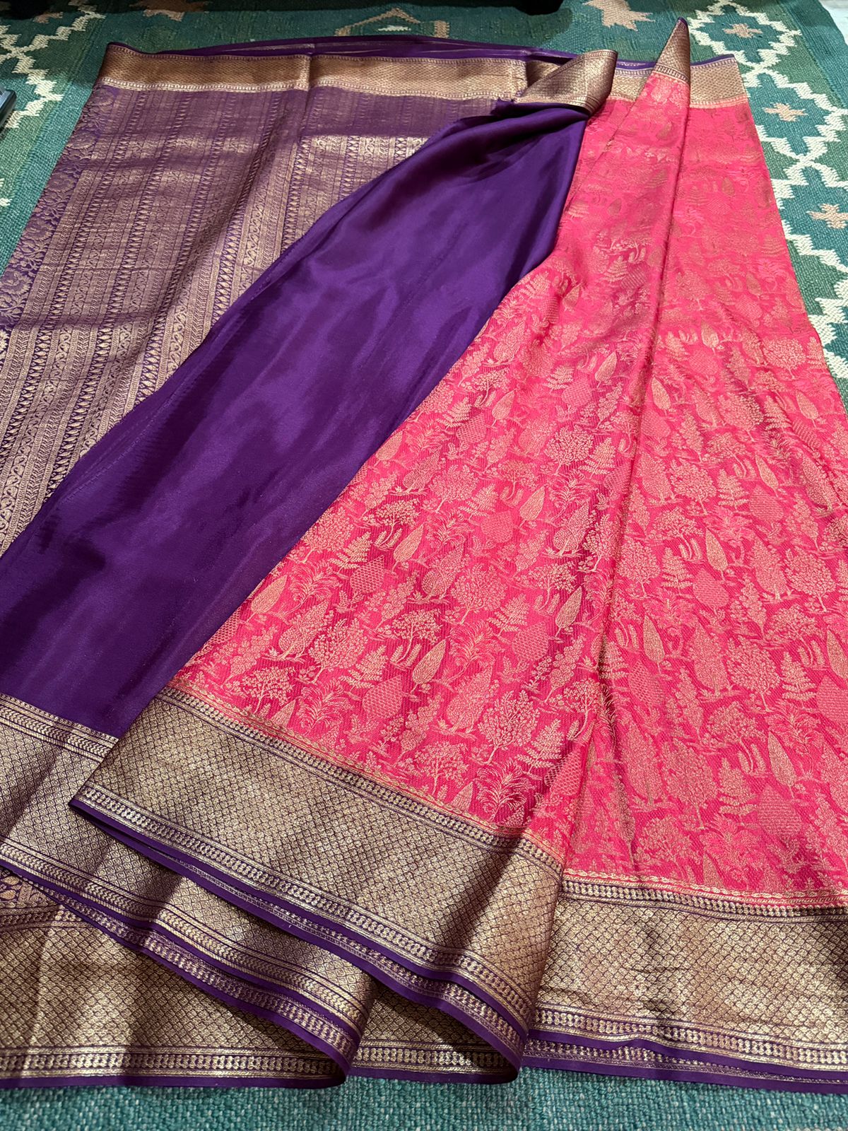 Pure Mysore Brocade Crepe Silk Saree With Antiq Zari Weave