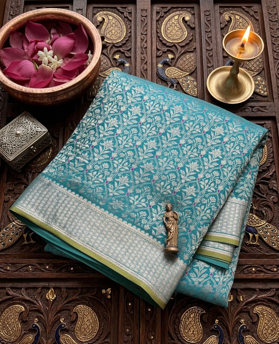 Pure Mysore Brocade Crepe Silk Saree With Meenakari Weave