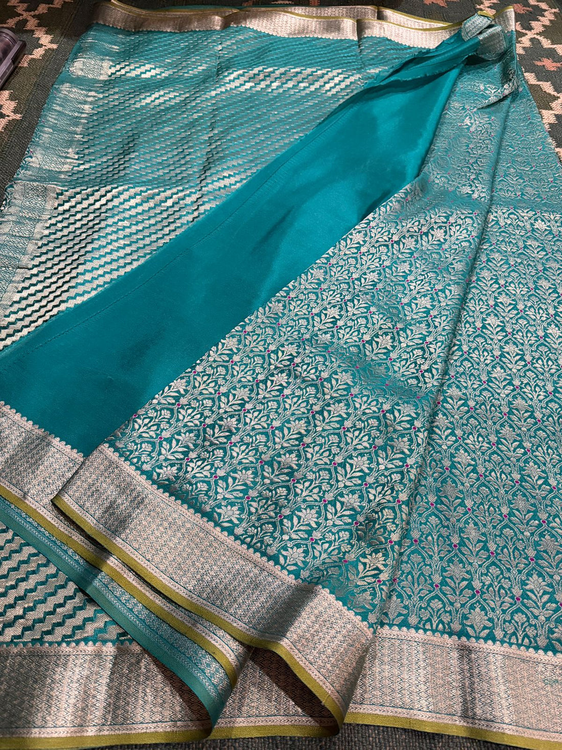 Pure Mysore Brocade Crepe Silk Saree With Meenakari Weave
