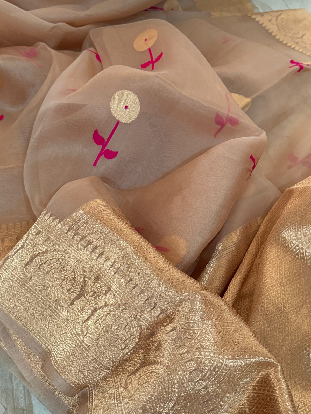 Pure Handloom Kora Banarasi Saree