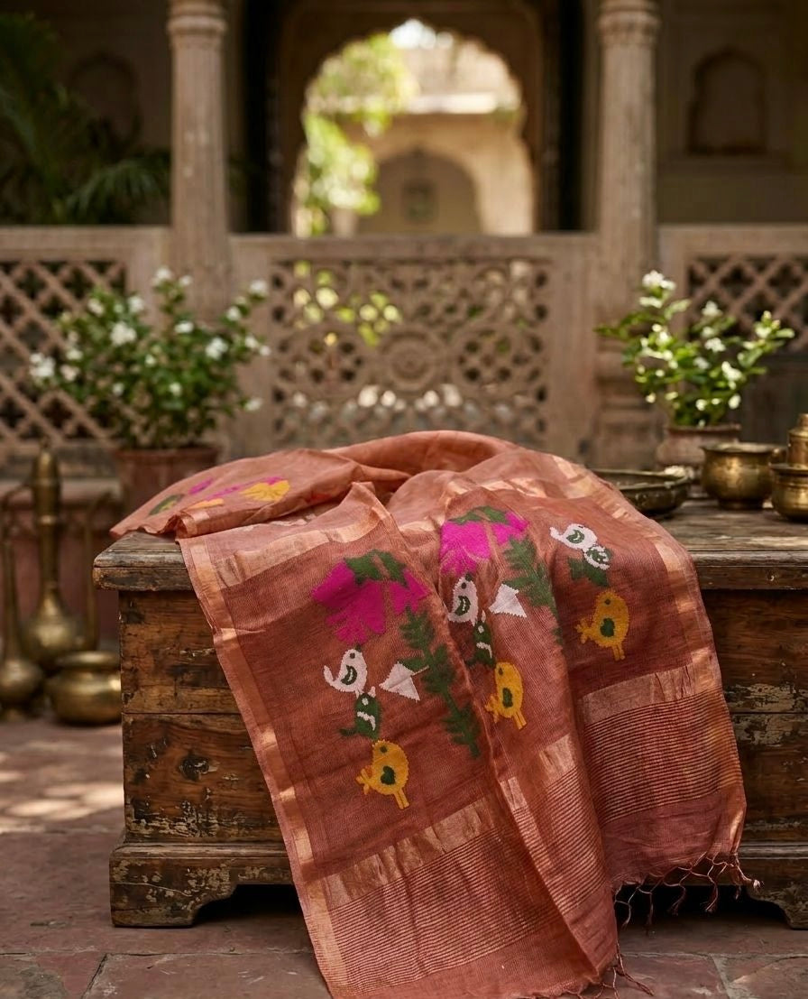 Pure Handloom Linen Tissue Silk Jamdani Saree