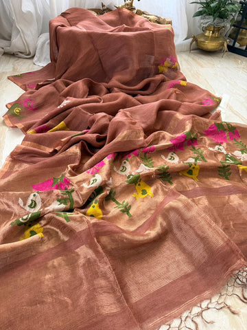 Pure Handloom Linen Tissue Silk Jamdani Saree