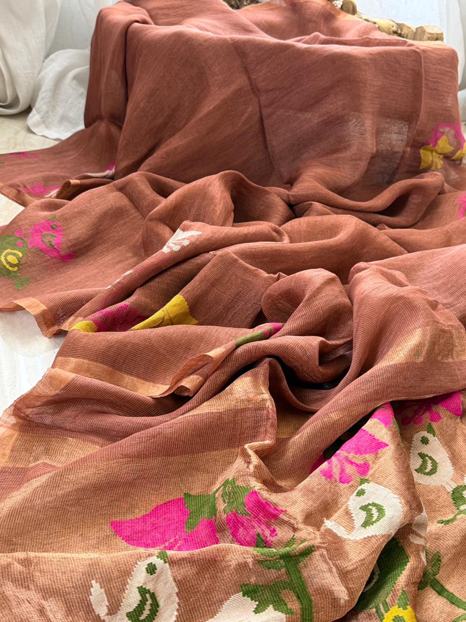 Pure Handloom Linen Tissue Silk Jamdani Saree