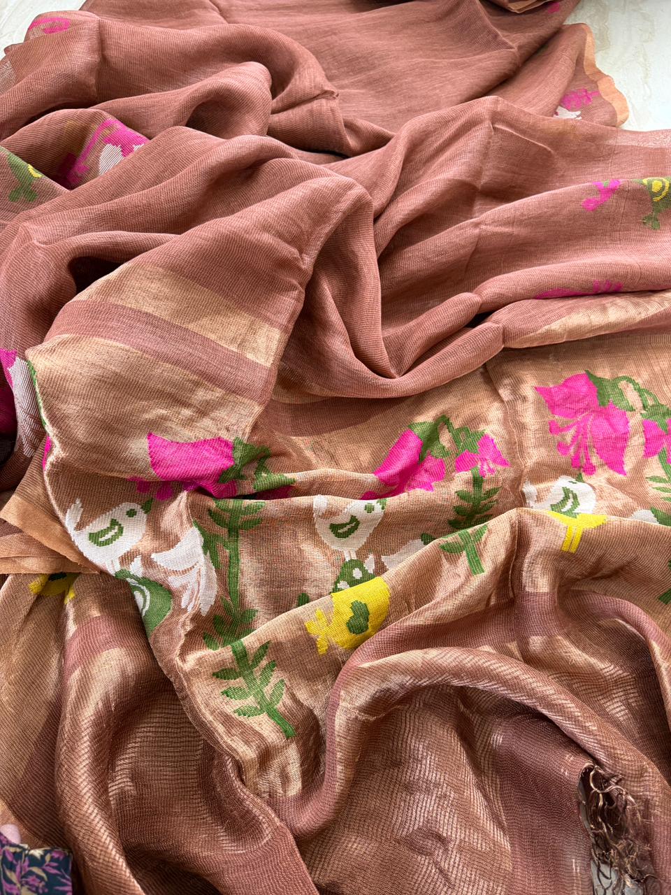 Pure Handloom Linen Tissue Silk Jamdani Saree