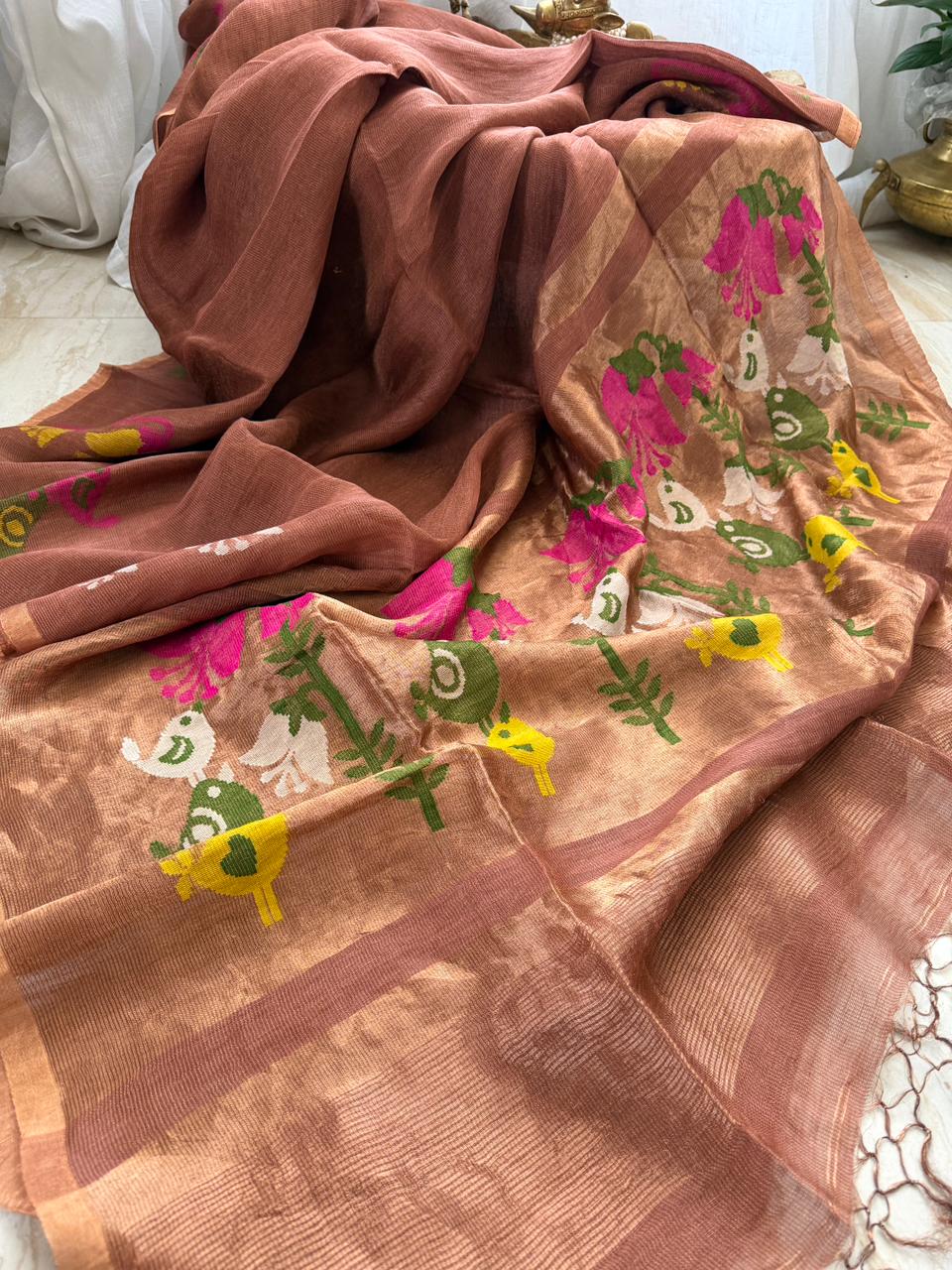 Pure Handloom Linen Tissue Silk Jamdani Saree