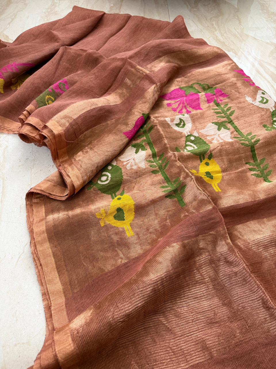 Pure Handloom Linen Tissue Silk Jamdani Saree