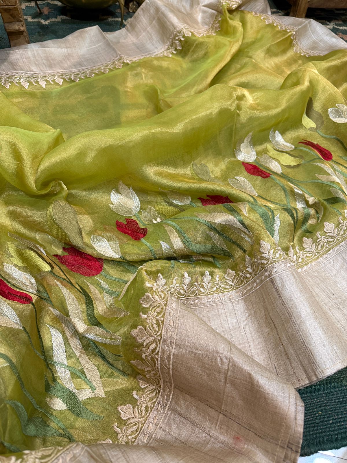 Tissue Saree with Tussar Border