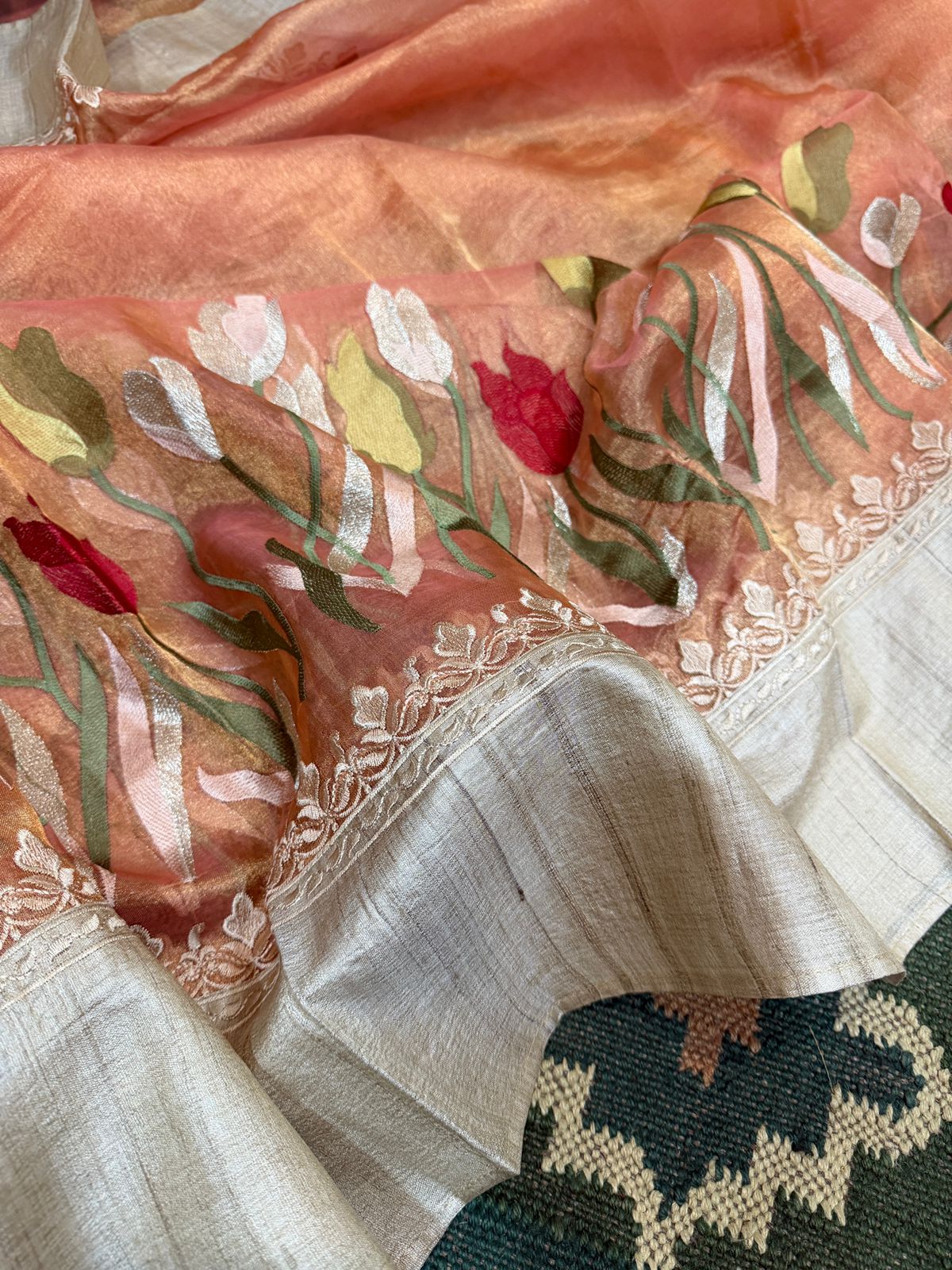 Tissue Saree with Tussar Border