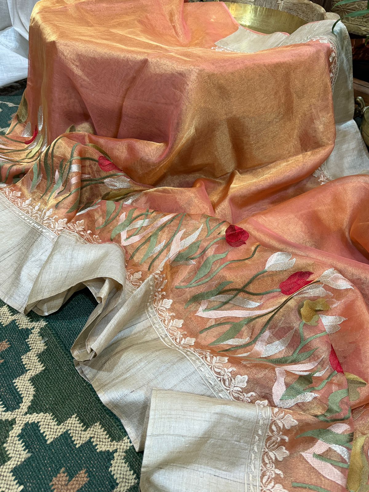 Tissue Saree with Tussar Border