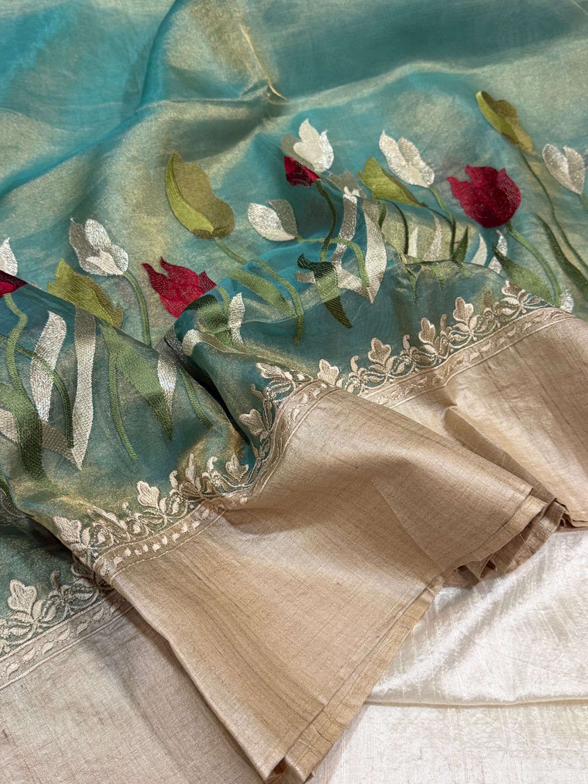 Tissue Saree with Tussar Border