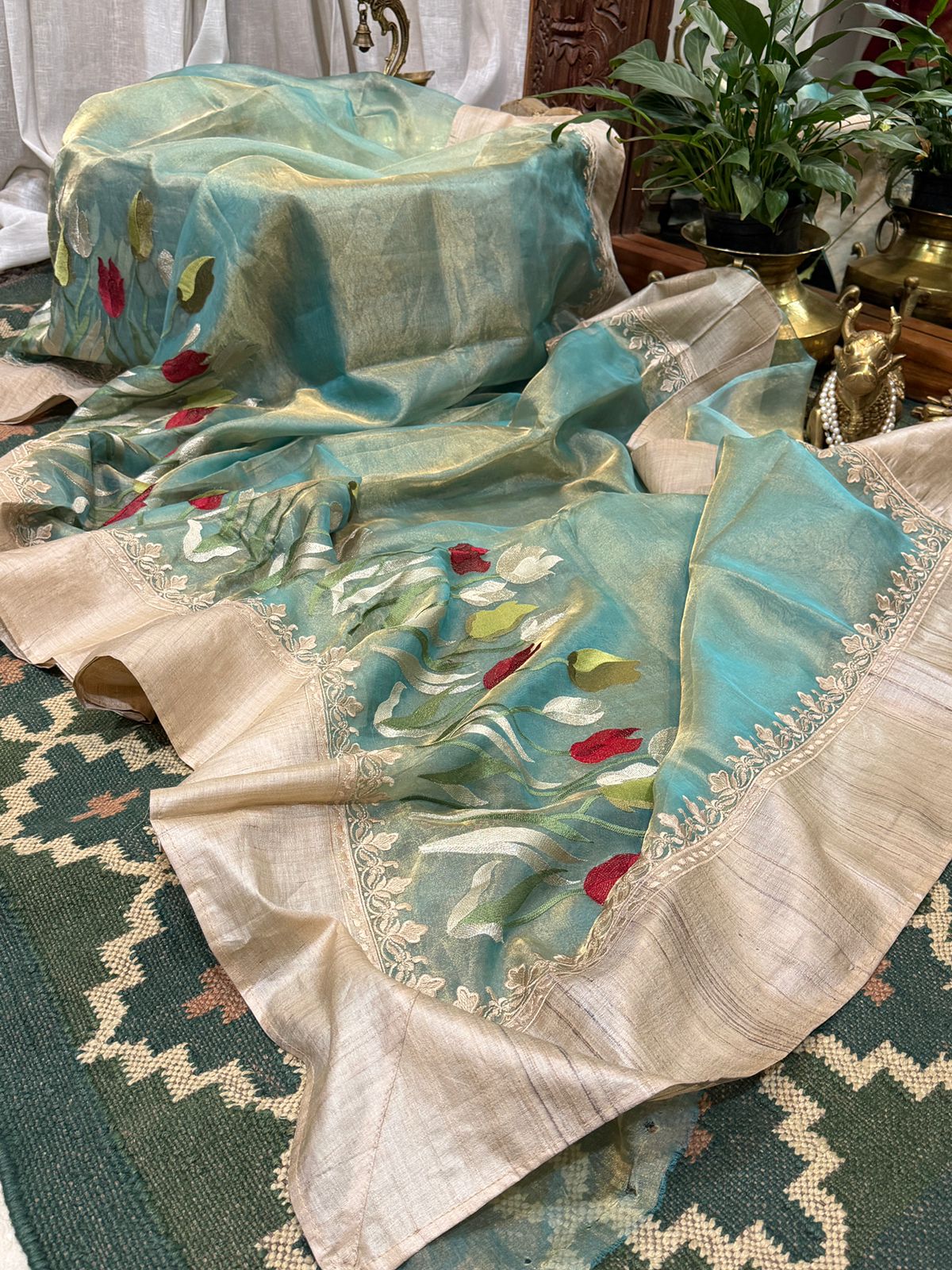 Tissue Saree with Tussar Border