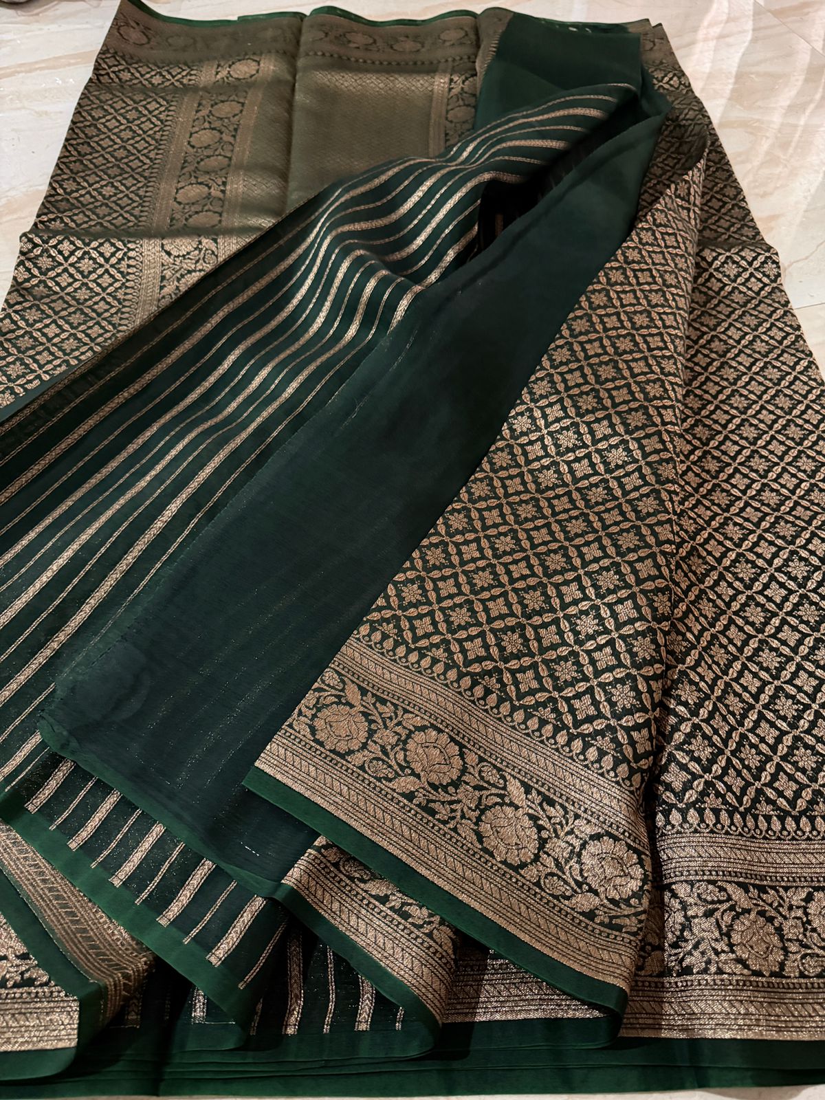 Pure Handloom Kora Brocade Banarasi Saree