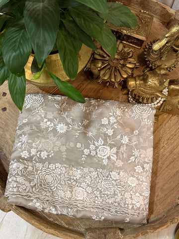 Pure Organza Saree with Parsi Gara Machine Embroidery