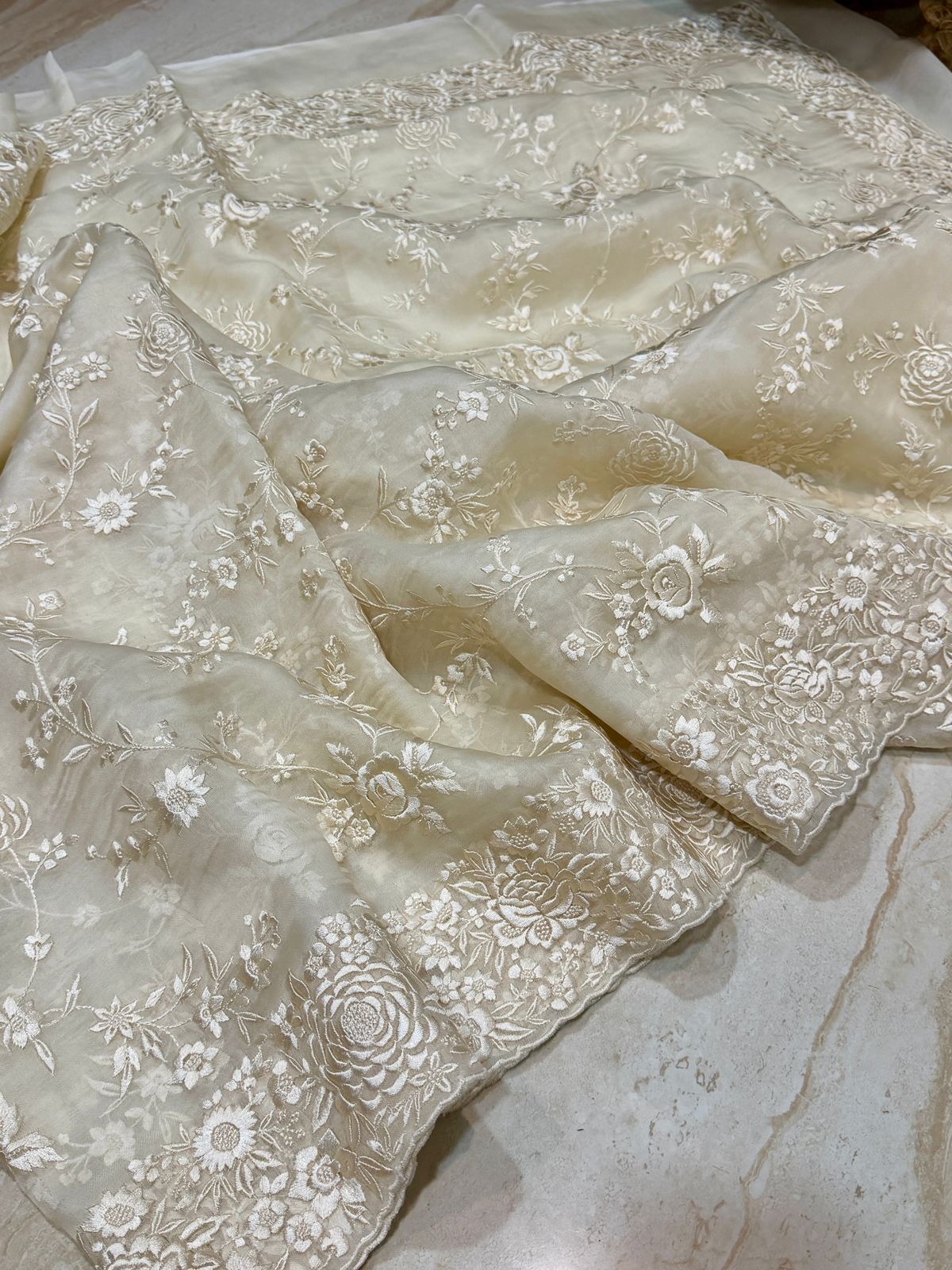 Pure Organza Saree with Parsi Gara Machine Embroidery