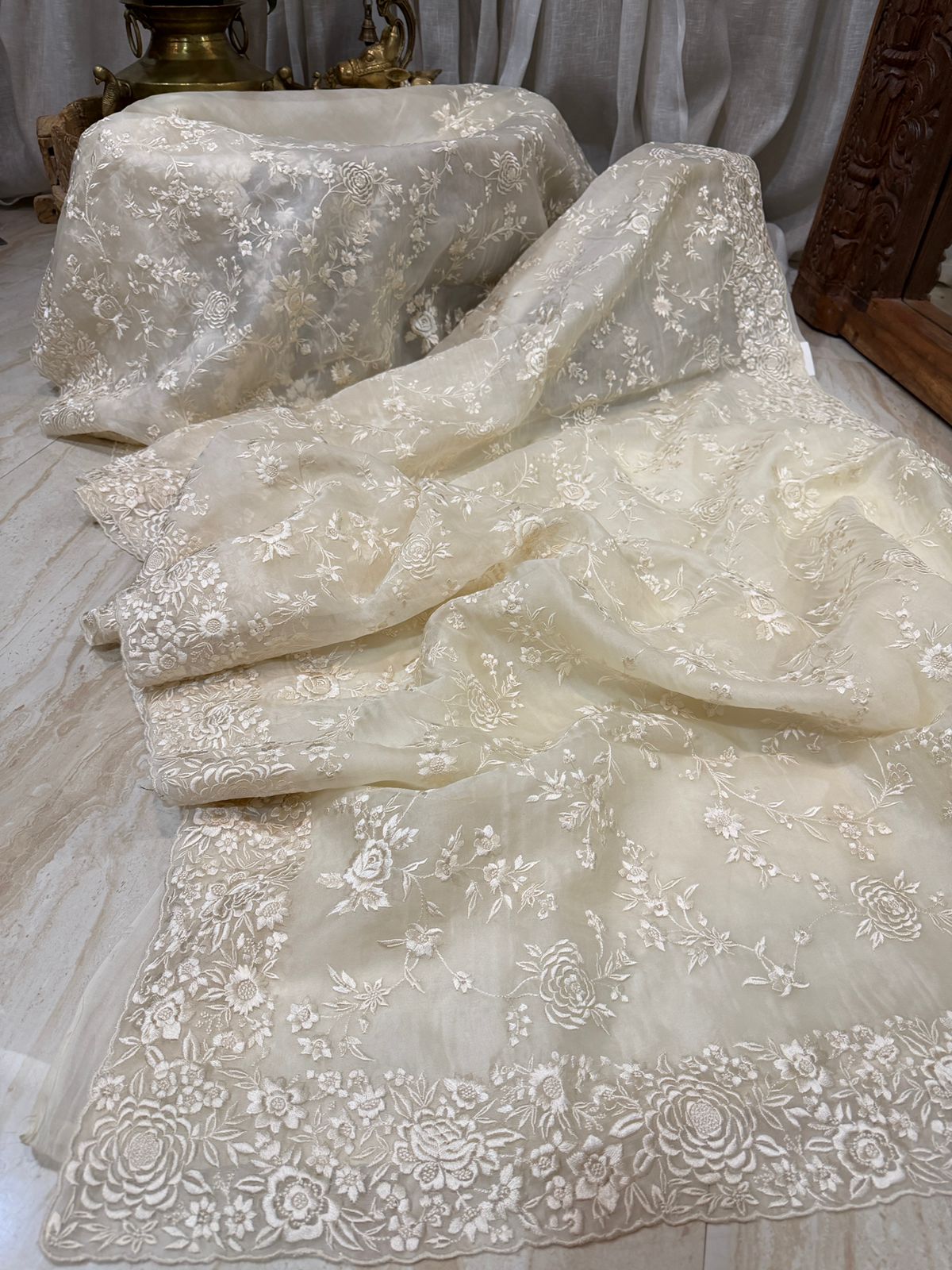 Pure Organza Saree with Parsi Gara Machine Embroidery