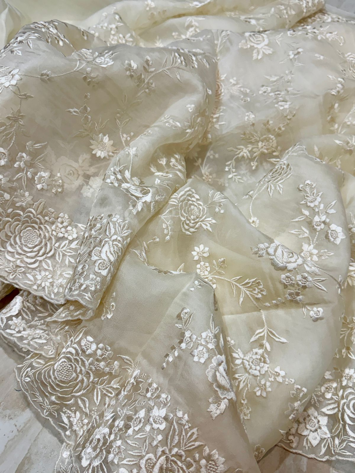 Pure Organza Saree with Parsi Gara Machine Embroidery