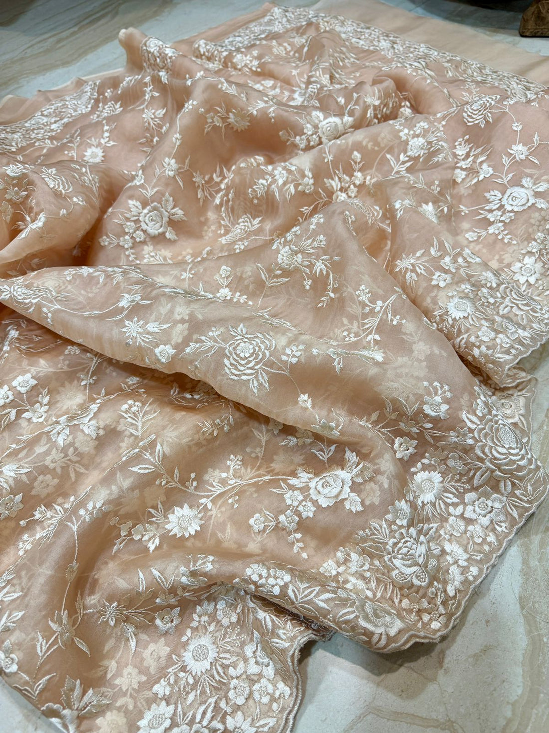 Pure Organza Saree with Parsi Gara Machine Embroidery