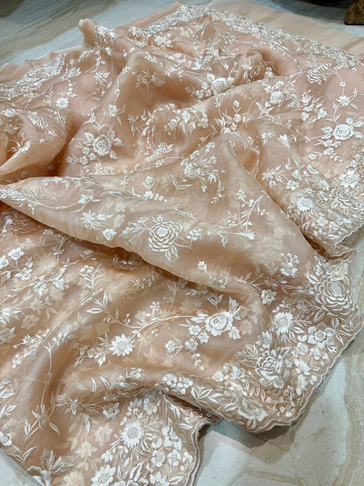 Pure Organza Saree with Parsi Gara Machine Embroidery