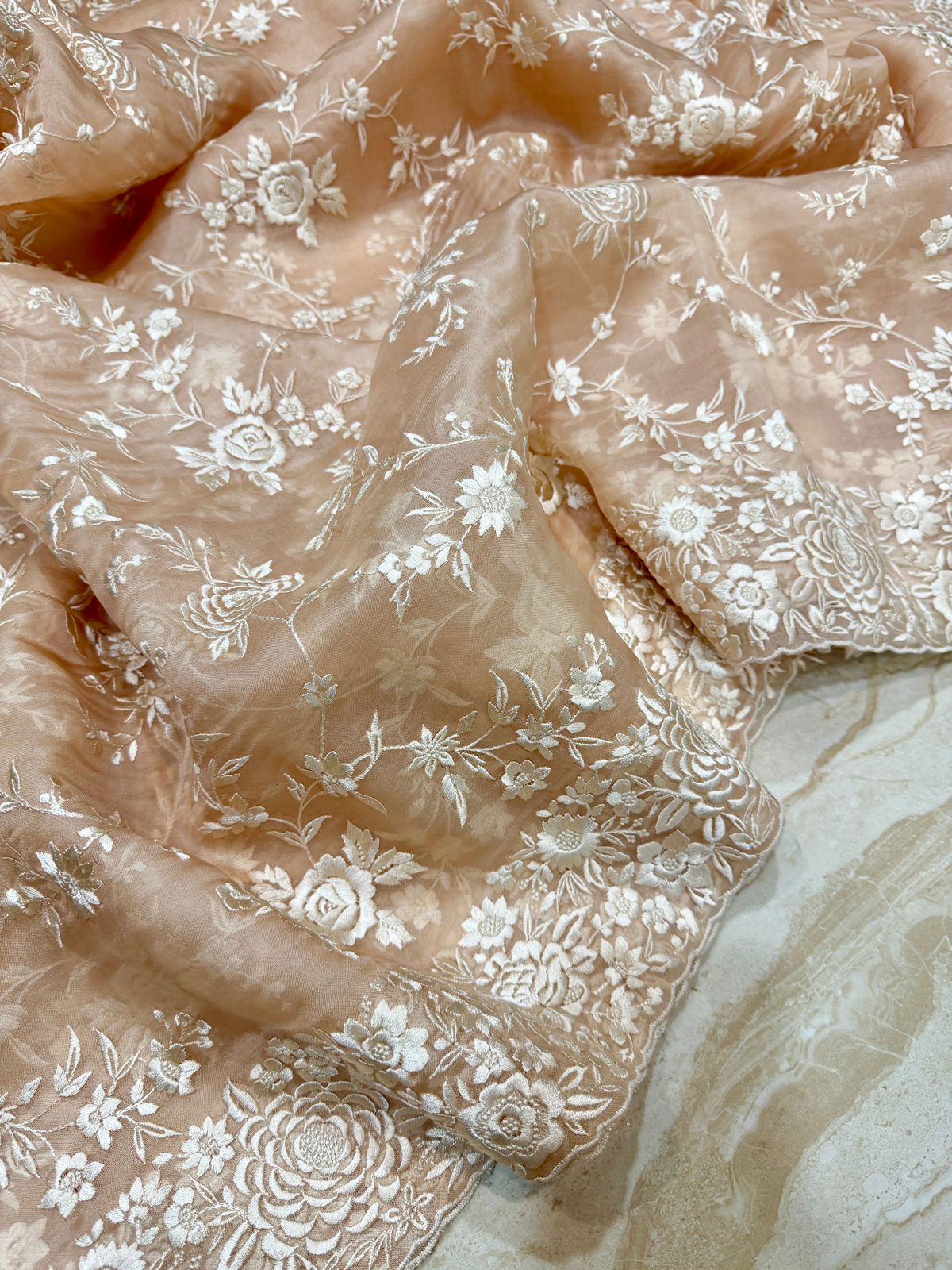Pure Organza Saree with Parsi Gara Machine Embroidery