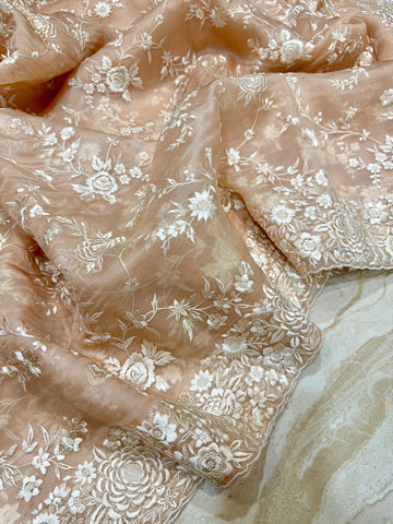 Pure Organza Saree with Parsi Gara Machine Embroidery