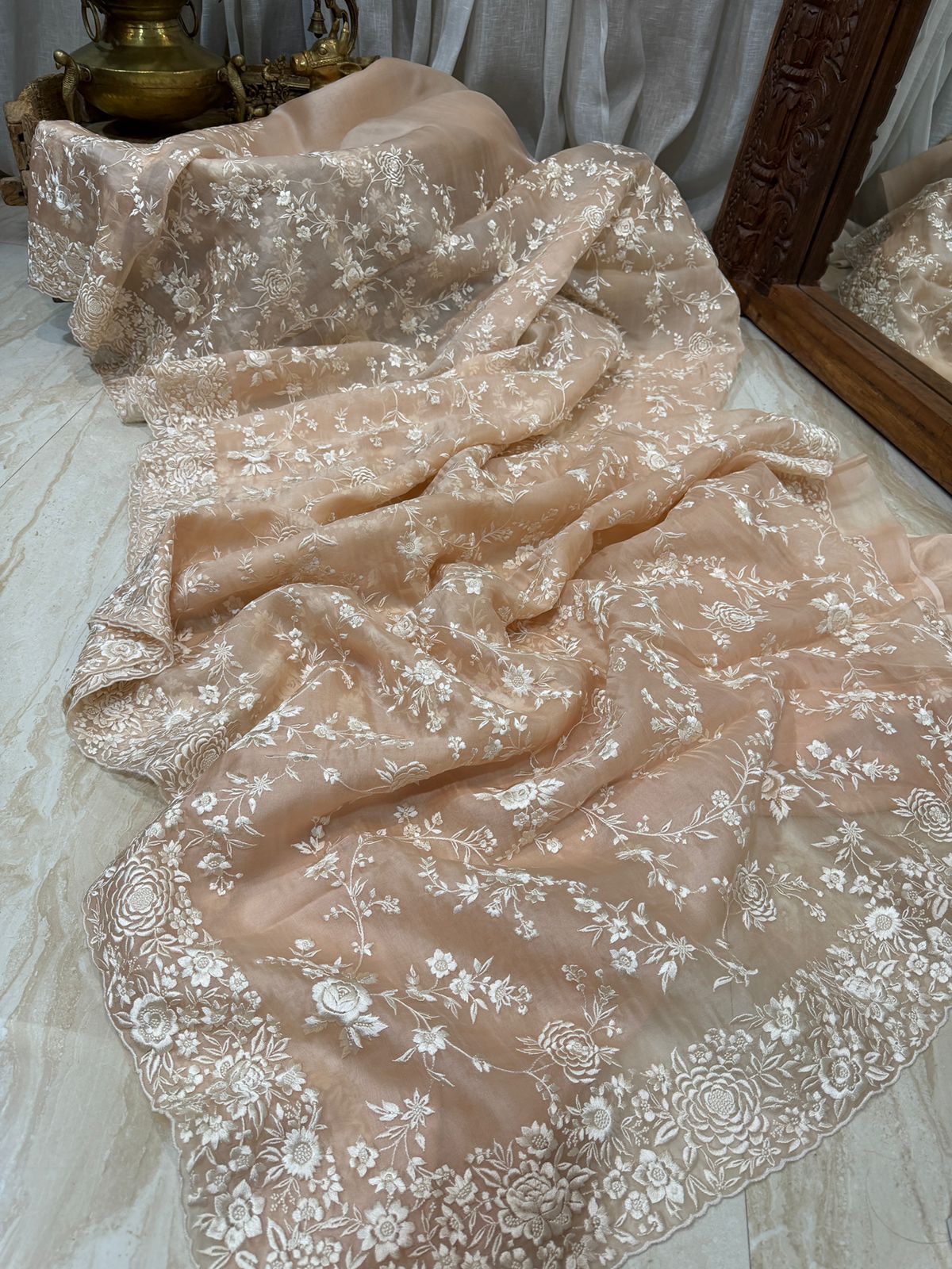 Pure Organza Saree with Parsi Gara Machine Embroidery
